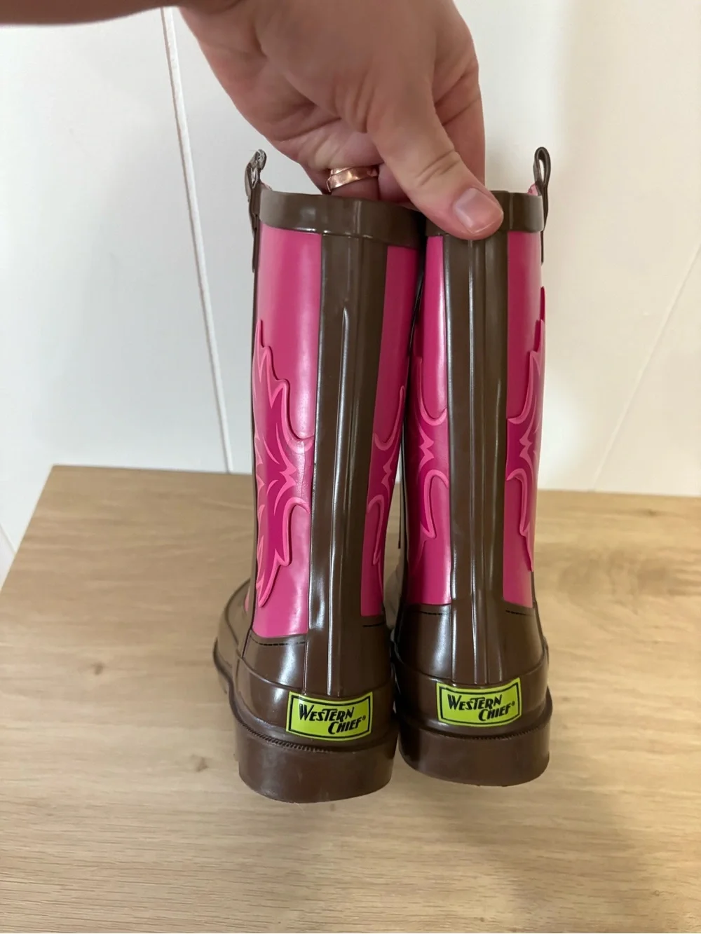 Western Chief Kids Pink and Brown Cowboy Rain Boots